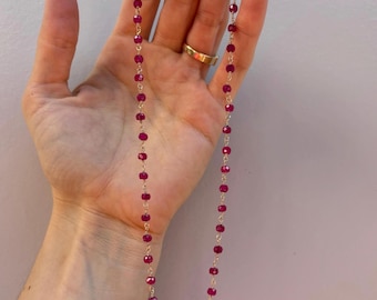 Faceted 4mm Red Garnet Rondelle Bead Wrapped w/ 14k Gold-Filled Wire; January Birthstone Necklace; 14k Gold-Filled Finishings