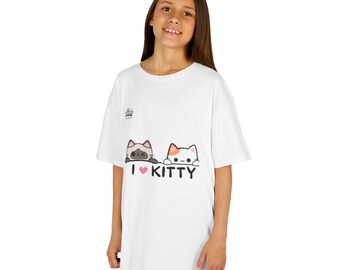 Linda camiseta de gatito para niños, regalo para amantes de los gatos, camiseta gráfica para niños, camiseta con temática de animales, ropa para niños