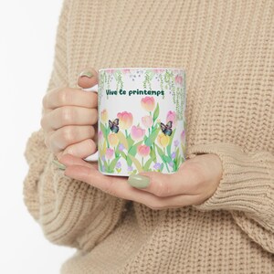 Flower Garden Ceramic Mug, Vivid Floral Coffee Cup, Spring Decor Gift, Butterfly Design Drinkware, Cute Tea Mug for Nature Lovers