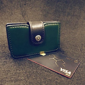 Porte-cartes accordéon en cuir tanné végétal italien, Porte-cartes mince vintage fait main, Porte-cartes minimaliste à deux volets, Unisexe