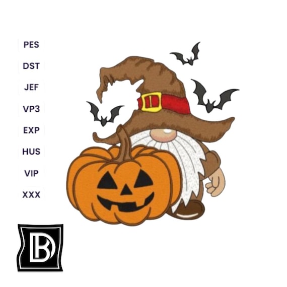 Spooky Gnome Pumpkin Embroidery Design | Halloween Shirt Pattern (Instant Download)