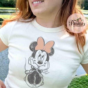 Disney Minnie Mouse Classic Sketch Cute Vintage Portrait Baby Tee, Mickey & Friends Croptop Women T-shirt, WDW Magic Kingdom Girl Trip 2025