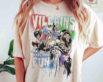 Camiseta retro "Diviértete más" del grupo de villanos de Disney, Reina Malvada, Cicatriz de Hades y Maléfica, Camiseta "Bueno para ser malo", Regalos para el viaje de Disney a los Amigos Malvados de 2026