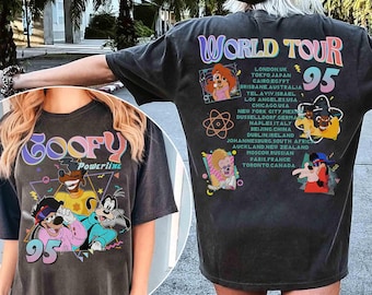 Camiseta de Disney "A Goofy Movie Powerline Stand Out World Tour" de dos caras, camiseta familiar a juego de Disneyland, regalo de cumpleaños de Magic Kingdom WDW 2026