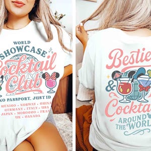 2-sided Disney Besties Cocktail Clubs Drink Around The World Retro Shirt, Disney Epcot Drink Tour Tee, Disney Family Matching Outfits 2026