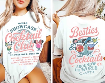2-sided Disney Besties Cocktail Clubs Drink Around The World Retro Shirt, Disney Epcot Drink Tour Tee, Disney Family Matching Outfits 2026