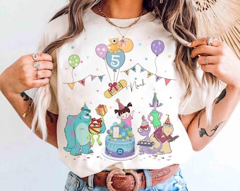Personalized Name Age Monsters University Balloon Shirt, Custom Disney Pixar Mike Sulley Boo Birthday Present Gift, Disneyland Family Trip