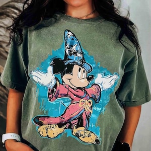 Walt Disney Fantasia Mickey Watercolor T-Shirt, Fantasia Mickey Shirt, Disneyland Family Matching Shirt, WDW Tee, Mickey Sorcerer T-Shirt