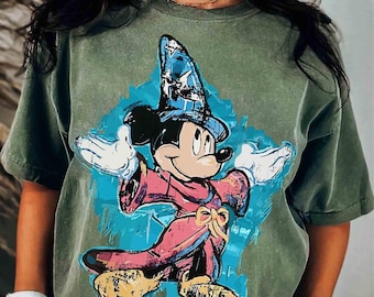 Walt Disney Fantasia Mickey Watercolor T-Shirt, Fantasia Mickey Shirt, Disneyland Family Matching Shirt, WDW Tee, Mickey Sorcerer T-Shirt