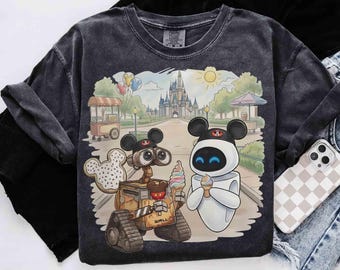 Komfortfarben Disneyland Snack WALL-E und EVE Shirt, Disney Park Eiscreme T-Shirt, Magic Kingdom Castle T-Shirt, Disneyland Urlaub Foodie Outfit