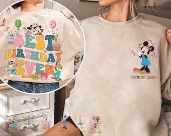 Camiseta de cumpleaños personalizada con nombre de Mickey y sus amigos, regalos de cumpleaños personalizados de Disney Minnie, Donald y Pluto, camiseta para viaje familiar a Disneyland.