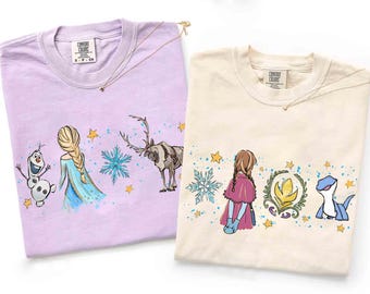 Watercolor Disney Frozen Elsa Princess T-Shirt,  Elsa And Anna Princess Tee, Olaf And Sven Tee, Girly Aesthetic Disney Girls Trip Tee