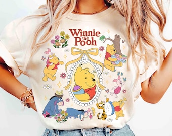 Coquette bow Watercolor Winnie The Pooh 1926 Shirt, Pooh Bear Piglet Eeyore Shirt, WDW Disneyworld Girl Trip, Hundred Acre Woods Family Trip