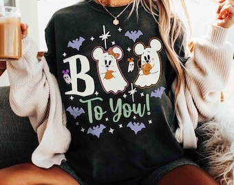 Comfort Colors® Mickey And Minnie Ghost Vintage Disney Spooky Vibes, Boo To You Tee, Girly Disney Halloween, WDW Family Spooky Season Gift