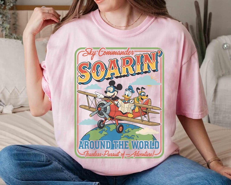Retro Soarin Around The World Comfort Colors Shirt, Mickey Donald Pluto Airplane Tee, Disney Epcot Ride Outfits, Disneyland Family Trip 2026 image 4