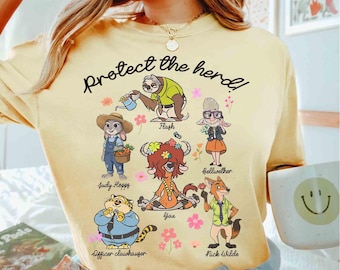 Disney Zootopia Protect The Herd Shirt, Zootopia Characters Tee, Judy Hopps and Nick Wilde Shirt, Priscilla Yax, Disneyland Family vacation