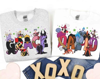 Custom Name Disney Villains Matching Shirt, Hades Evil Queen Maleficent, Magic Kingdom, Scar Hades Ursula, Walt Disney World, Mom Dad Tee