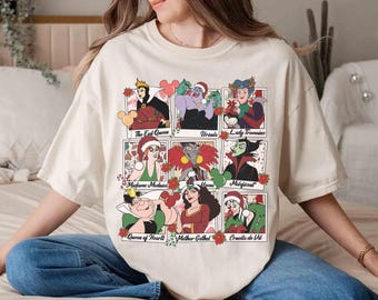 Disney Villains Characters Group Take Photos Christmas T-shirt, Ursula Cruella Maleficent Yzma Mickey's Very Merry Xmas Tee, Disneyland Gift