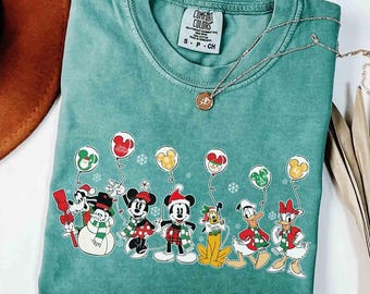 Comfort Colors® Disney Mickey And Co Balloon Christmas Shirt, Disney Mickey & Friends Xmas Tee, Disney Family Holiday Outfit Trip 2026 Gifts