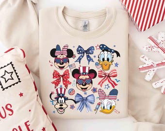 Coquette Bow Mickey And Friends 4th of July Shirt, Happy Independence Day 2026 Tee, Disney Patriotic USA Flag, WDW Disneyland Family Trip