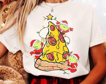 Funny Disney Pixar Toy Story Alien Pizza Planet Christmas Tree Shirt, Mickey's Merry Christmas  Party 2026 Tee, Disneyland Holiday Trip