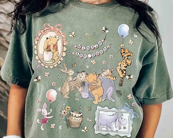 Camiseta de acuarela de Winnie the Pooh con lazo coqueto, camiseta de Ígor, oso Pooh, cerdito, viaje para niñas a Disneyworld en WDW, viaje familiar a Hundred Acre Woods