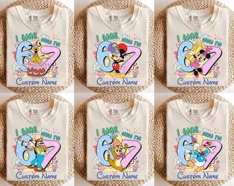 Personalized Mickey & Friends 7th Birthday Shirt, I Was 6 Now I’m 7 Kids Disney Birthday Tee, Disneyland Family 67 Six Seven Birthday Chip