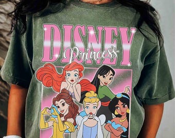 Coquette Disney Princess Group Vintage T-Shirt, Disney Aurora Ariel Belle Cinderella Tiana Shirt, Magic Kingdom Disneyland Girl Trip 2026
