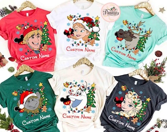 Personalisierte Weihnachten Frozen Charaktere Shirt, Weihnachten Disney Elsa Anna Olaf Shirts, Merry Xmas Sweatshirt, BTW Disneyland Familie Passendes T-Shirt