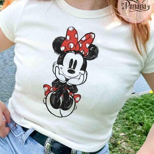 Disney Minnie Mouse Classic Sketch Cute Vintage Portrait Baby Tee, Mickey & Friends Croptop Women T-shirt, WDW Magic Kingdom Girl Trip 2025