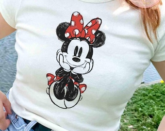 Disney Minnie Mouse Classic Sketch Cute Vintage Portrait Baby Tee, Mickey & Friends Croptop Women T-shirt, WDW Magic Kingdom Girl Trip 2026