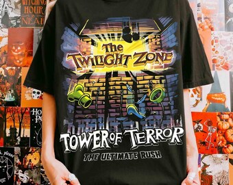 Camiseta vintage de la Torre del Terror de Twilight Zone de Disney, Camiseta de la atracción The Ultimate Rush Ride, Camiseta retro de Halloween del Hollywood Hotel, Viaje a Disneyland