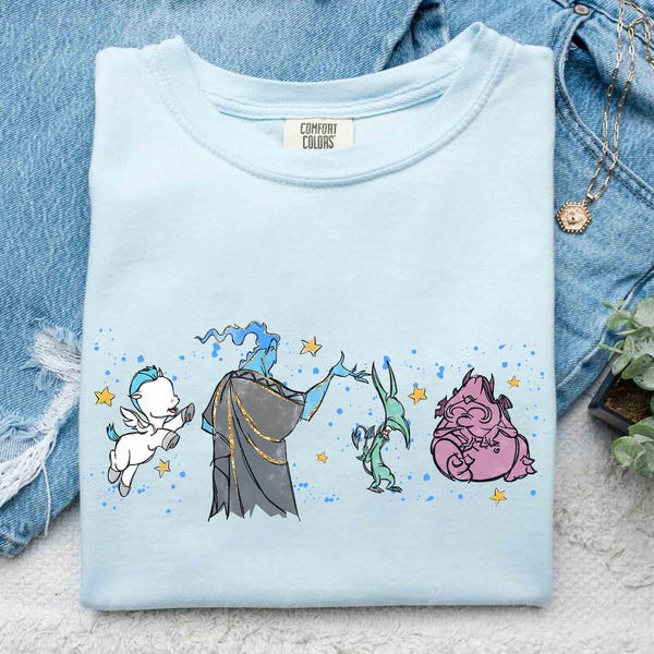 Aquarel Disney Villains Hades-shirt, Hercules-T-shirt, pijn en paniek, girly esthetisch Disney Girls Trip-T-shirt, Magic Kingdom-gezinsreisje