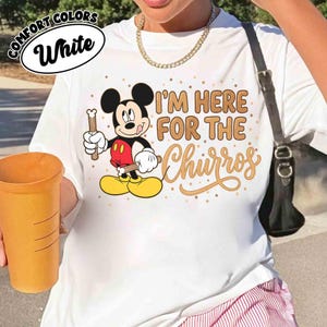 Comfort Colors Disney Mickey Mouse I’m Here For The Churros Snack Shirt, Epcot Snacks Team Tee, Disneyland Family Trip Foodie Outfits 2026 image 4