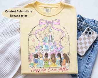 Camisa de princesa Disney con acuarela y lazos coquetos, camiseta a juego Disney Castle Girl Trip 2026, camisa Disney Aurora Ariel Bella Cenicienta Tiana