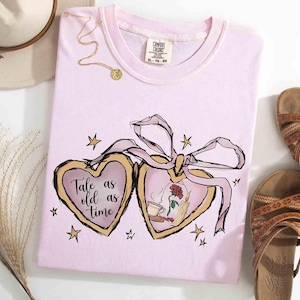 Coquette bow Locket Disney Belle Princess Tale As Old As Time Shirt, Vintage Beauty & The Beast Matching Tee, WDW Magic Kingdom Girls Trip