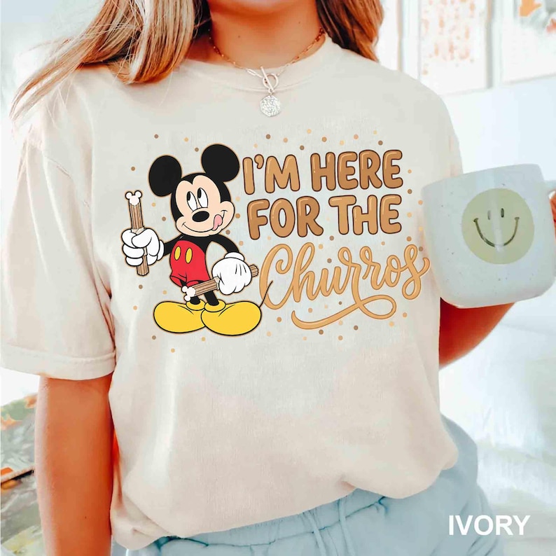 Comfort Colors Disney Mickey Mouse I’m Here For The Churros Snack Shirt, Epcot Snacks Team Tee, Disneyland Family Trip Foodie Outfits 2026 image 3