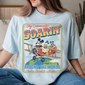 Retro Soarin Around The World Comfort Colors Shirt, Mickey Donald Pluto Airplane Tee, Disney Epcot Ride Outfits, Disneyland Family Trip 2026 image 5
