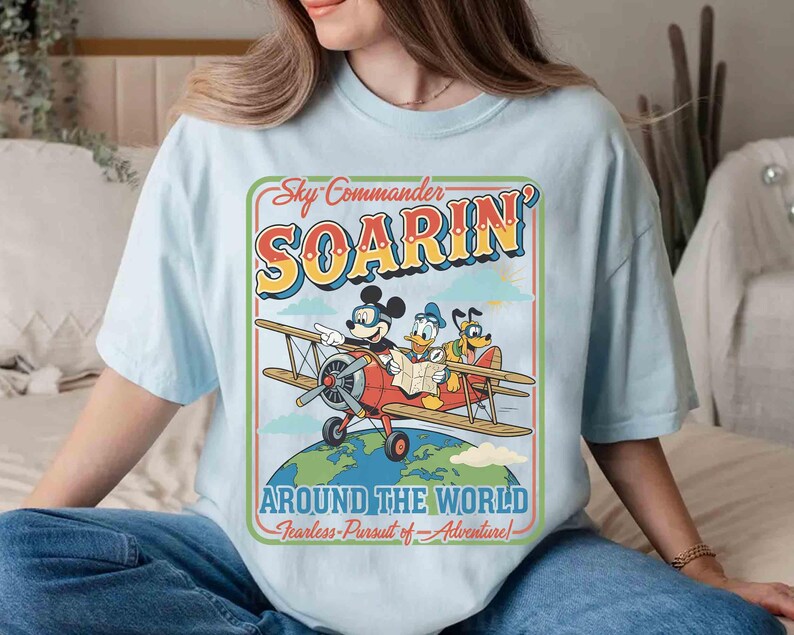 Retro Soarin Around The World Comfort Colors Shirt, Mickey Donald Pluto Airplane Tee, Disney Epcot Ride Outfits, Disneyland Family Trip 2026 image 5