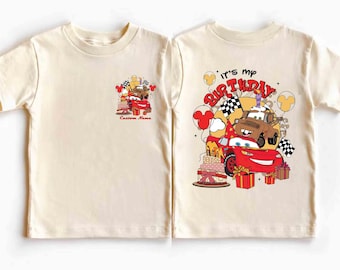 Personalized Lightning McQueen Birthday Boy Shirt, Disney Custom Cars Birthday Tee, Disneyland Family Matching, MC Queen and Tow Mater Shirt