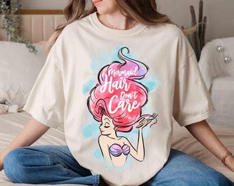 Disney Ariel Princess Mermaid Hair Don't Care T-shirt, The Little Mermaid Vintage Tee, Girl Trip Shirt, WDW Disneyland Family Vacation Trip