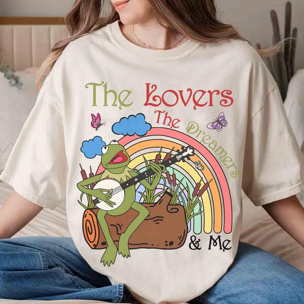Vintage Kermit The Frog Muppets regenboog T-shirt, The Lovers The Dreamers And Me T-shirt, Walt Disney World, Disneyland Family Trip Matching