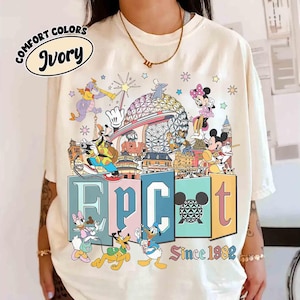 Comfort Colors® Mickey & Friends Epcot Center sedan 1982-tröja, Disney Epcot World Tour-tröja, Epcot-resor runt om i världen, familjepresenter