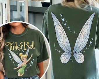 2-sided Tinker Bell Fairy Comfort Colors Shirt, Disney Peter Pan Tee, Disney Fairy Wings Shirt, WDW Magic Kingdom Family Vacation 2026 Trip