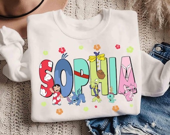 Camiseta personalizada con nombre de los personajes de Lilo y Stitch, camiseta personalizada de Disney Lilo Stitch Angel, regalo para el viaje familiar a Disneyland