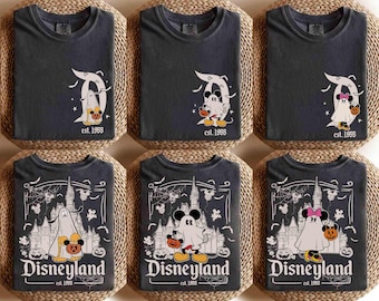 Camiseta vintage de Disney Mickey y sus amigos fantasma de doble cara, camiseta de Disneyland (1955), camiseta de fiesta de Halloween, viaje familiar a Disneyland en 2026