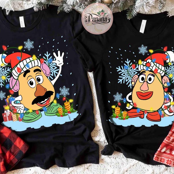 Maglietta coordinata di Natale Disney con Babbo Natale, Mr. e Mrs. Potato Head, maglietta natalizia di Toy Story, regalo per una festa a Disneyland durante le vacanze.