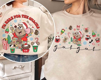 Two-sided Christmas Gus Gus I'm Here for The Snacks Sweatshirt, Gus Gus Santa Christmas Lights shirt, Disney Christmas 2026 Trip Sweatshirt
