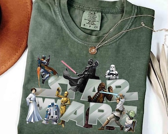 Comfort Colors Star Wars Characters Group Shirt, Darth Vader Leia Han Solo R2D2 C3PO Chewbacca Tee, Galaxy's Edge Family Disney Trip 2026