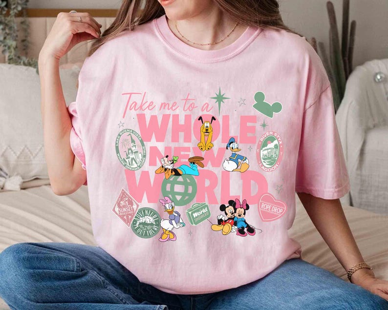 Take Me To A Whole New World Shirt, Disney Parks Badge Aesthetic Tee, Retro Magic Kingdom Epcot Vacation Top, Seven Seas Lagoon Shirt 2026 image 2